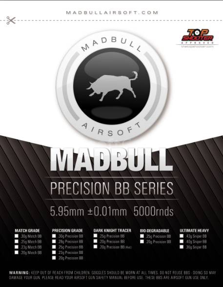 Airsoft BBs, 0.23g, 6mm, about 8700rd, 2kg, MadBull Precision
