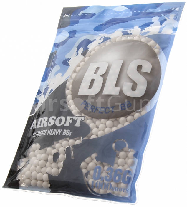 Airsoft BBs, 0.36g, 6mm, white, 1000rd, small bag, BLS