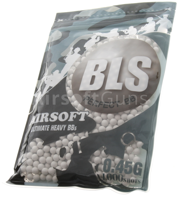 Airsoft BBs, 0.45g, 6mm, white, 1000rd, small bag, BLS AirsoftGuns